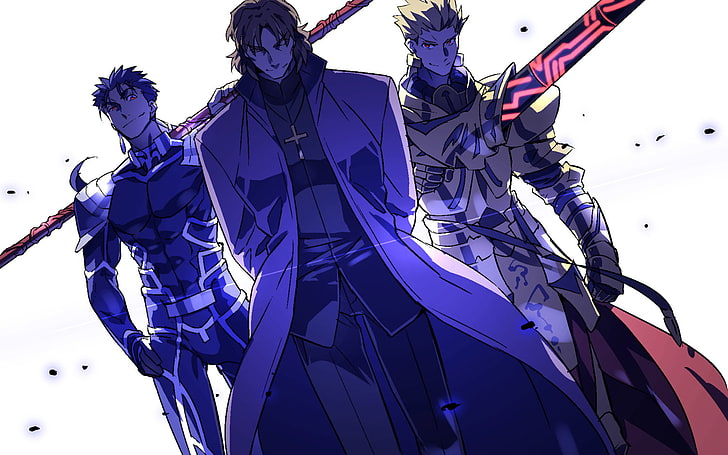 Fate Series, Fate / Stay Night, Lancer (Fate / Stay Night), kotomine kirei, Gilgamesh, HD tapet