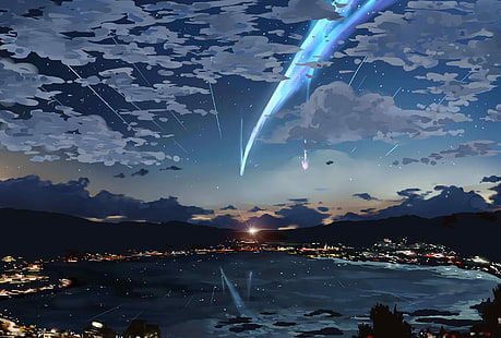 anime, landscape, Kimi no Na Wa, sky, clouds, HD wallpaper HD wallpaper