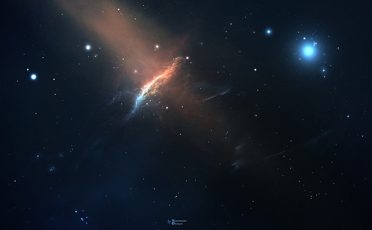 Cosmic Peaks, blauer und oranger Nebel, Space, Galaxy, Amazing, Cosmos, aufregend, faszinierend, exzellent, ultrahd, starkiteckt, HD-Hintergrundbild
