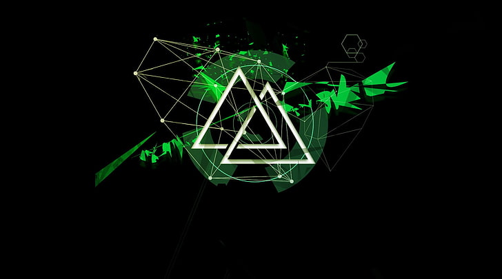 два бели триъгълника цифрови тапети, зелен, триъгълник, връх, HD тапет