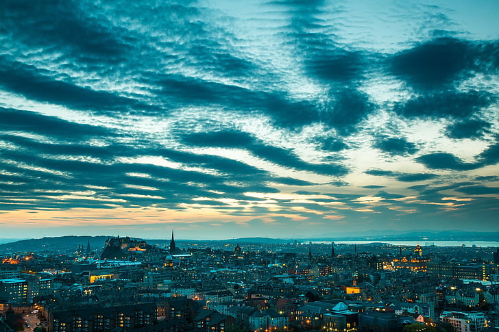 Scotland, Edinburgh, city, cityscape, clouds, UK, street, HD wallpaper