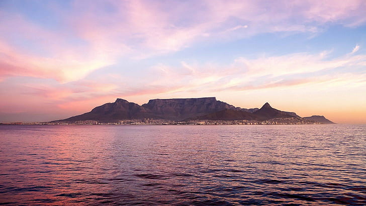 Cape Town, clouds, sea, South Africa, Table Mountain, HD wallpaper