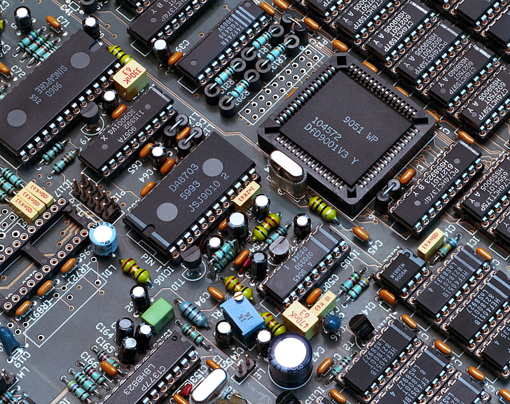 black circuit board, scheme, chips, black, computer, elements, HD wallpaper