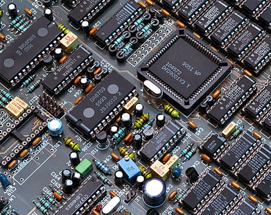 placa de circuito negro, esquema, chips, negro, computadora, elementos, Fondo de pantalla HD HD wallpaper