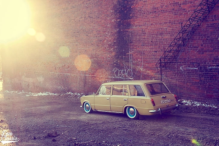 station wagon giallo, Lada, VAZ, 2102, basso classico, Sfondo HD