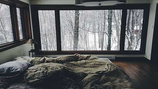 säng, mysig, interiörer, vinter, HD tapet HD wallpaper