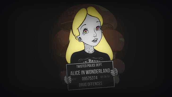 Alice in Wonderland, jamur, punk rock, Wallpaper HD