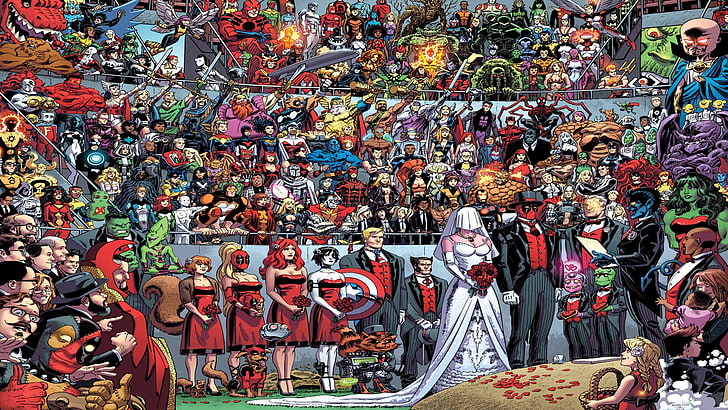 personagens de anime masculinos e femininos, Deadpool, Marvel Comics, quadrinhos, HD papel de parede