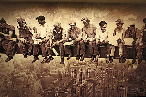 스카이 스크 래퍼 그림 꼭대기에서 점심 식사, 숙박, 스카이 스크 래퍼, 뉴욕, 미국, NYC, 건축업자, 휴식, HD 배경 화면 HD wallpaper