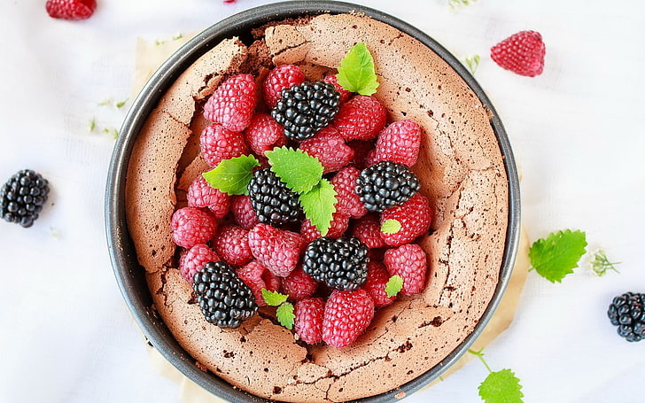 food, lunch, blackberries, raspberries, cake, dessert, HD wallpaper