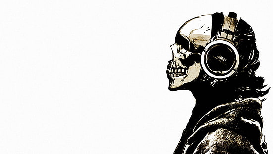 skull wearing headphones artwork, skull, headphones, music, skeleton, HD wallpaper HD wallpaper