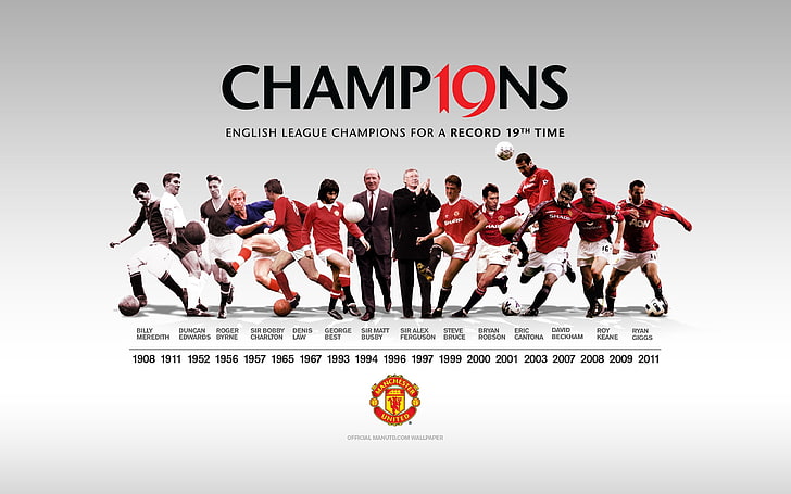 Plakat z 19-tym rekordem ligi angielskiej, Manchester United, drużyna, piłka nożna, mistrzowie, sport, Tapety HD