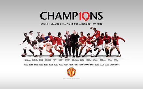 Шампиони на английската лига за рекорден плакат от 19-ти път, Манчестър Юнайтед, отбор, футбол, шампиони, спорт, HD тапет HD wallpaper
