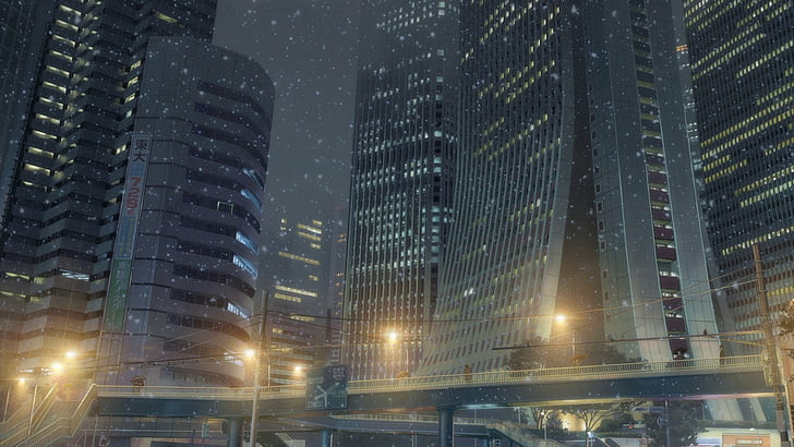 Anime, Seu Nome., Ponte, Edifício, Cidade, Kimi No Na Wa., Poste De Luz, Noite, Tóquio, HD papel de parede