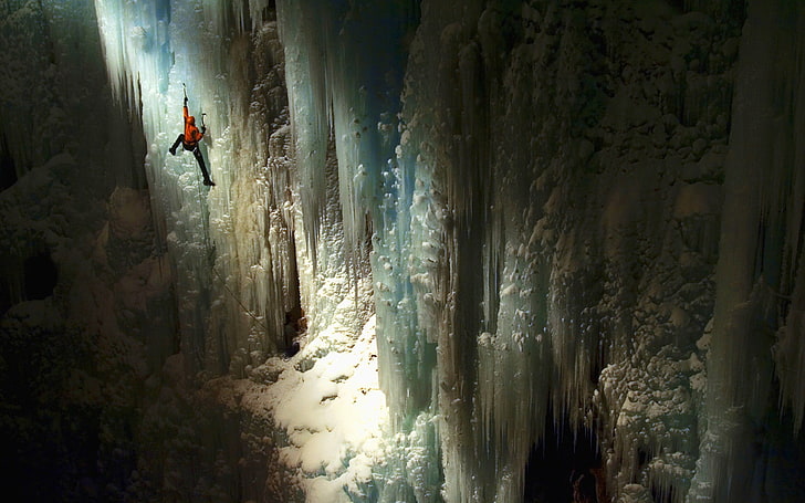 escalada, gelo, caverna, HD papel de parede