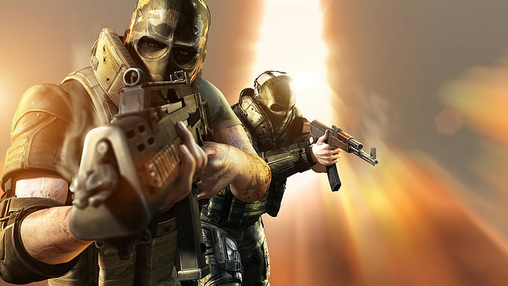 Army of Two game, Army of Two, mercenaries, weapons, masks, game, HD wallpaper