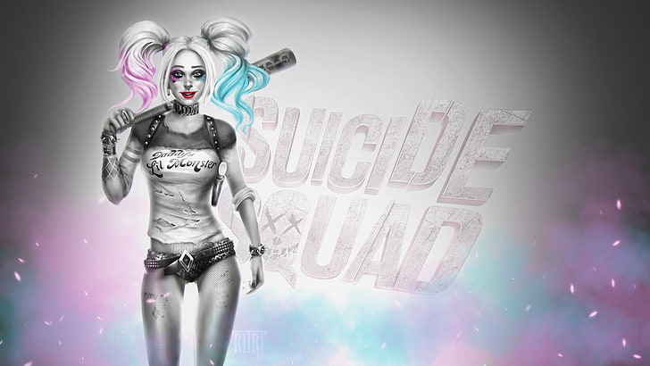Harley Quinn from Suicide Squad illustration, look, girl, smile, hair, beauty, art, bit, harley quinn, DC Comics, Suicide Squad, HD wallpaper