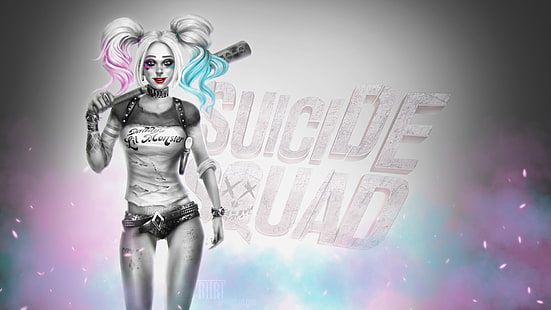 Harley Quinn จาก Suicide Squad illustration, look, girl, smile, hair, beauty, art, bit, harley quinn, DC Comics, Suicide Squad, วอลล์เปเปอร์ HD HD wallpaper