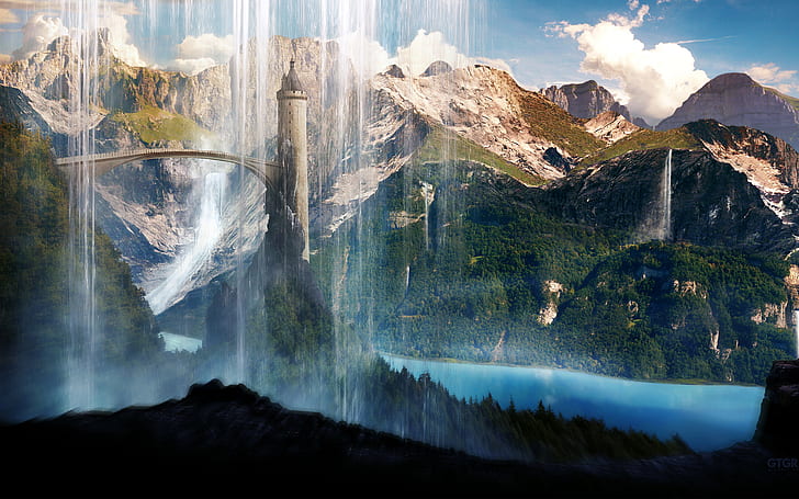 滝の風景、滝、風景、 HDデスクトップの壁紙