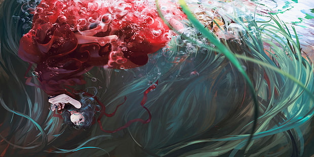 czarnowłosa postać z anime, Touhou, pod wodą, Kagiyama Hina, Tapety HD HD wallpaper
