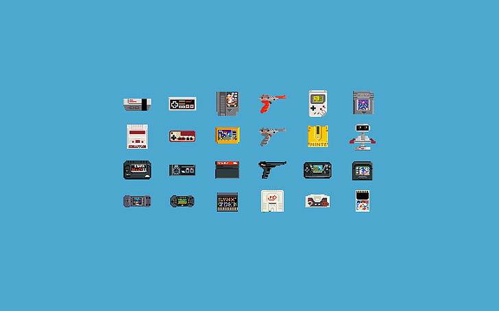 game consoles clip art, video games, consoles, pixel art, 8-bit, Nintendo Entertainment System, GameBoy, HD wallpaper