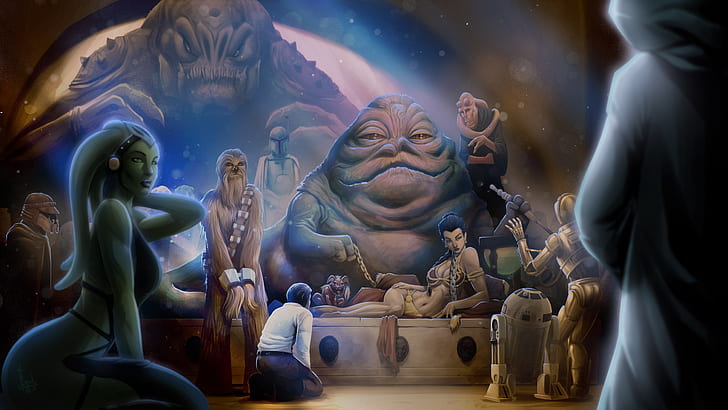 guerra de las galaxias, Leia Organa, princesa leia, Leia Organa Solo, jabba, Jabba Desilijic Tiure, Jabba the Hutt, Fondo de pantalla HD