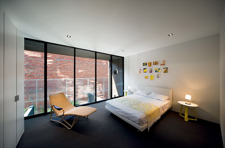 quarto, janela, cama, lâmpada, HD papel de parede