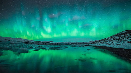 northern lights, aurora borealis, starry night, stars, night, night sky, HD wallpaper HD wallpaper