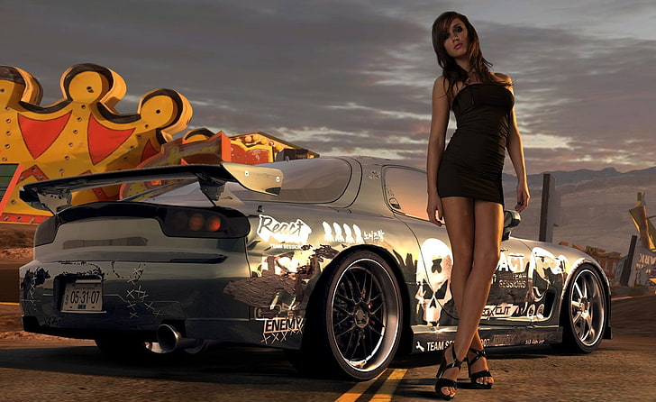мини-рокля от черна тръба за жени, Krystal Forscutt, Need for Speed: Pro Street, жени с коли, HD тапет