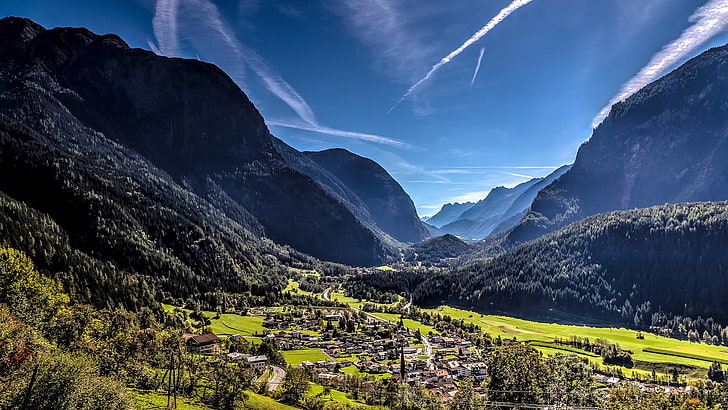 dağ ve orman ortasında köy, doğa, fotoğrafçılık, manzara, dağlar, orman, vadi, köy, yaz, Alpler, Tirol, Avusturya, HD masaüstü duvar kağıdı