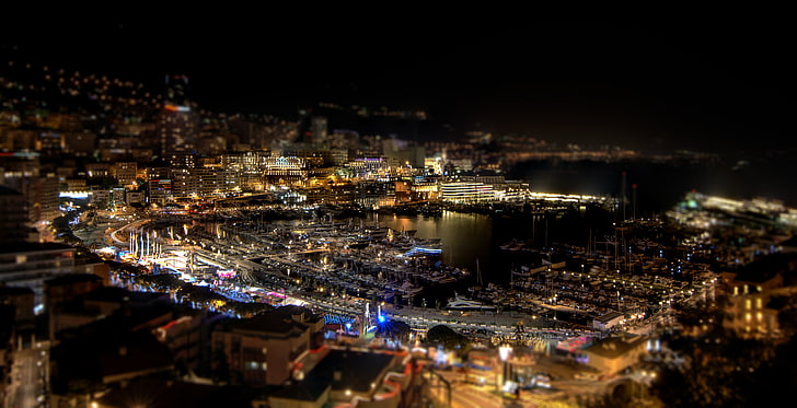 високи сгради, нощ, град, дом, яхти, вечерта, пристанище, Монако, Монте Карло, град, Монте Карло., HD тапет
