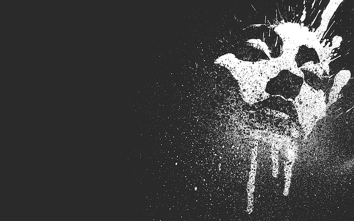 black and white abstract painting, drawing, monochrome, face, paint splatter, HD wallpaper