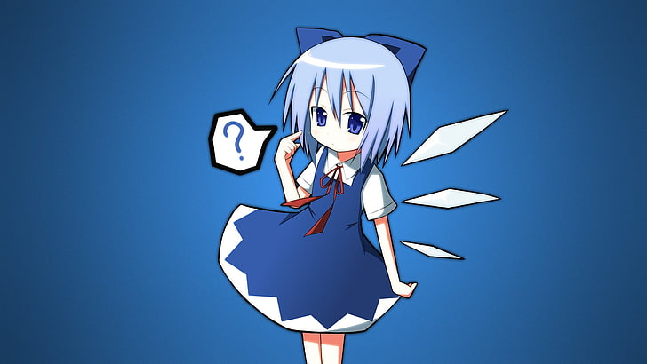 animated girl illustration, Touhou, Cirno, simple, anime girls, anime, blue background, HD wallpaper