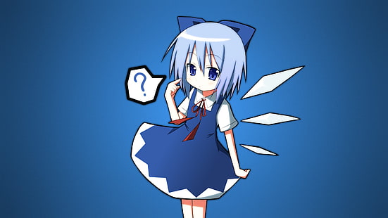 animated girl illustration, Touhou, Cirno, simple, anime girls, anime, blue background, HD wallpaper HD wallpaper