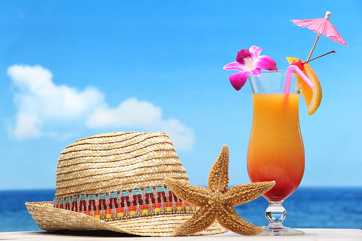 mer, plage, cocktail, été, fruit, frais, paradis, boisson, tropical, Fond d'écran HD