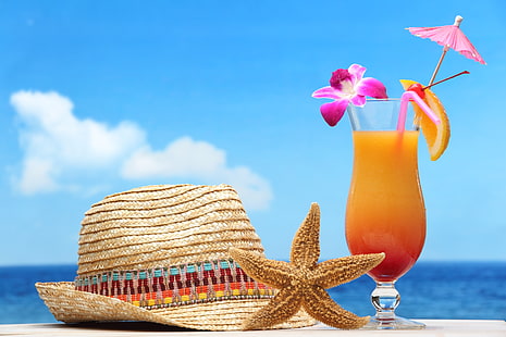 sea, beach, cocktail, summer, fruit, fresh, paradise, drink, tropical, HD wallpaper HD wallpaper