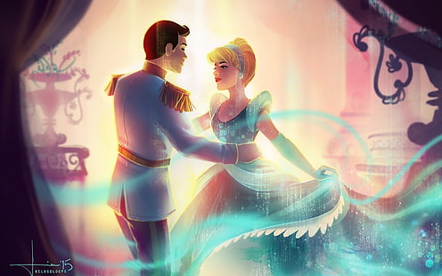 Princess Cinderella เต้นรำกับ Prince Charming Disney Fan Art วอลล์เปเปอร์ Hd สำหรับโทรศัพท์มือถือ 1920 × 1200, วอลล์เปเปอร์ HD HD wallpaper