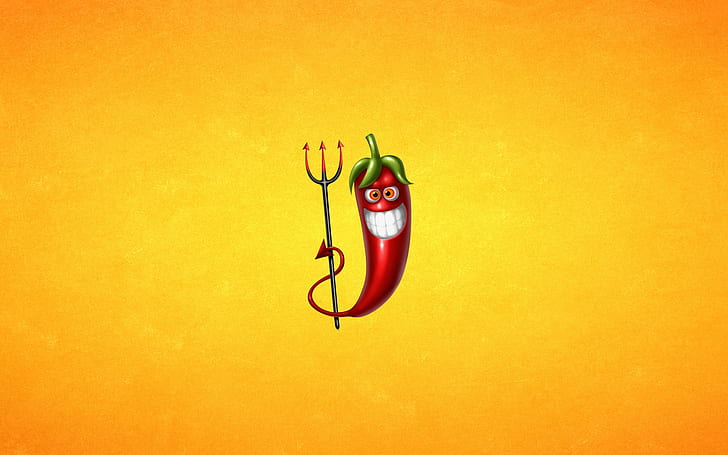 Red Hot Pepper, chili demon with trident, pepper, HD wallpaper
