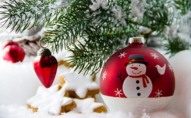 Merry Christmas, Holidays, Christmas, Creative, Classic, Snowman, Xmas, Holiday, Painted, cookies, decorations, christmastree, christmasballs, HD wallpaper