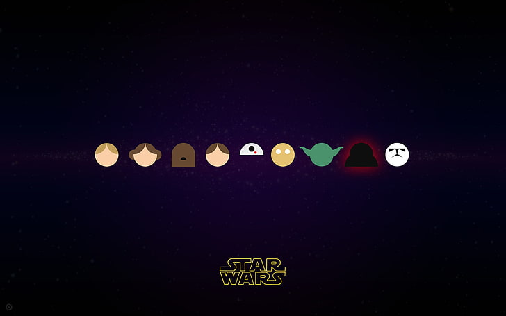 c 3po, chewbacca, darth vader, Han Solo, Luke Skywalker, минимализъм, принцеса Leia, r2 d2, Star Wars, stormtrooper, Yoda, HD тапет