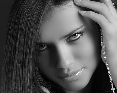 Adriana Lima, ใบหน้า, ขาวดำ, ผู้หญิง, นางแบบ, วอลล์เปเปอร์ HD HD wallpaper