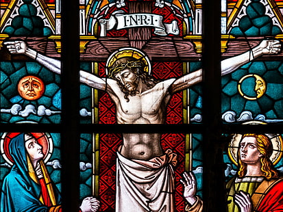 art, cathedral, christ, christian, christianity, church, cross, crucifixion, death, faith, glass windows, god, holy, jesus, passion, prayer, religion, sacred, spiritual, stained glass, HD wallpaper HD wallpaper