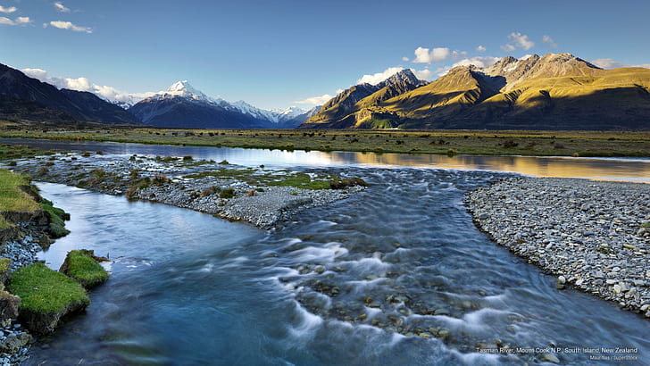 Tasman River, Mount Cook N.P., South Island, Yeni Zelanda, Okyanusya, HD masaüstü duvar kağıdı