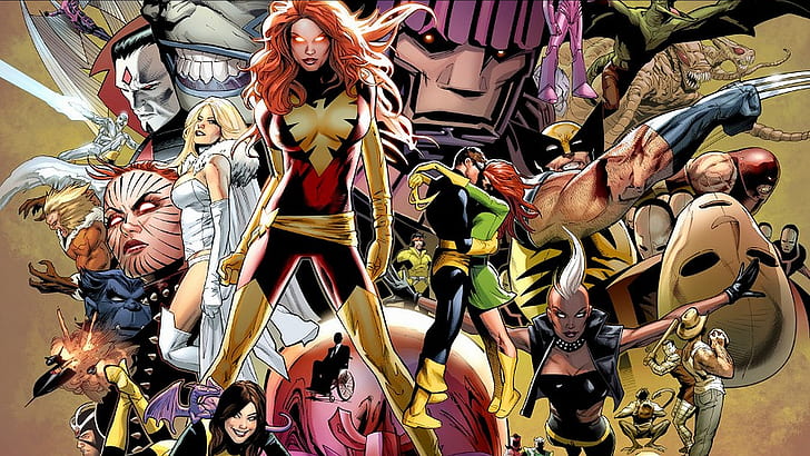 X-Men, Cyclops (Marvel Comics), Emma Frost, Phoenix (Marvel Comics), Rogue (Marvel Comics), Sabertooth, Wolverine, HD tapet