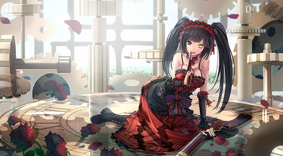 czarnowłosa kobieca ilustracja anime, Date A Live, Tokisaki Kurumi, heterochromia, Tapety HD HD wallpaper