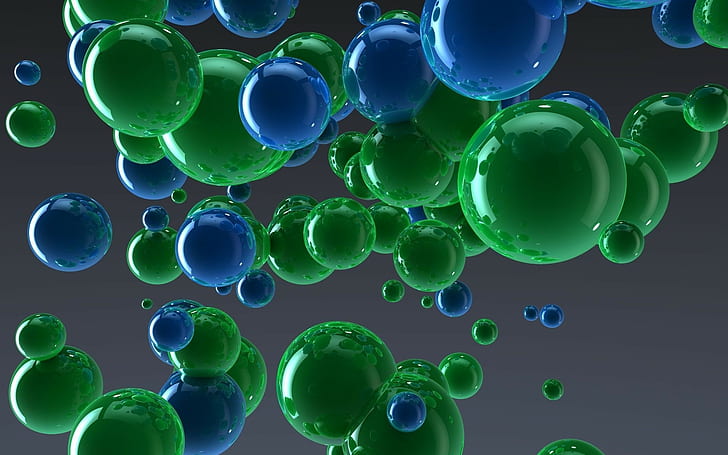 Blue and green, Bubbles, bubble, 3D, 1920x1200, 4k pics, HD wallpaper