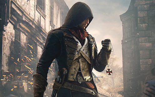 Captura de pantalla de la aplicación de juego Assassin's Creed, Assassin's Creed: Unity, Arno Dorian, París, videojuegos, Fondo de pantalla HD HD wallpaper