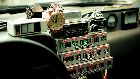 grey vehicle alarm clock, movies, Back to the Future, DeLorean, time travel, HD wallpaper HD wallpaper