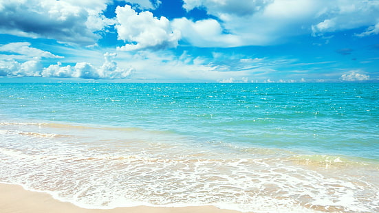 夏、海岸、ビーチ、空、雲、地平線、 HDデスクトップの壁紙 HD wallpaper