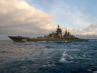 кораб, военен кораб, руски, руски флот, ядрен крайцер, Петър Велики, военен, HD тапет HD wallpaper